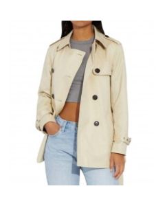COACH OFF WHITE SOLID SHORT TRENCH COAT